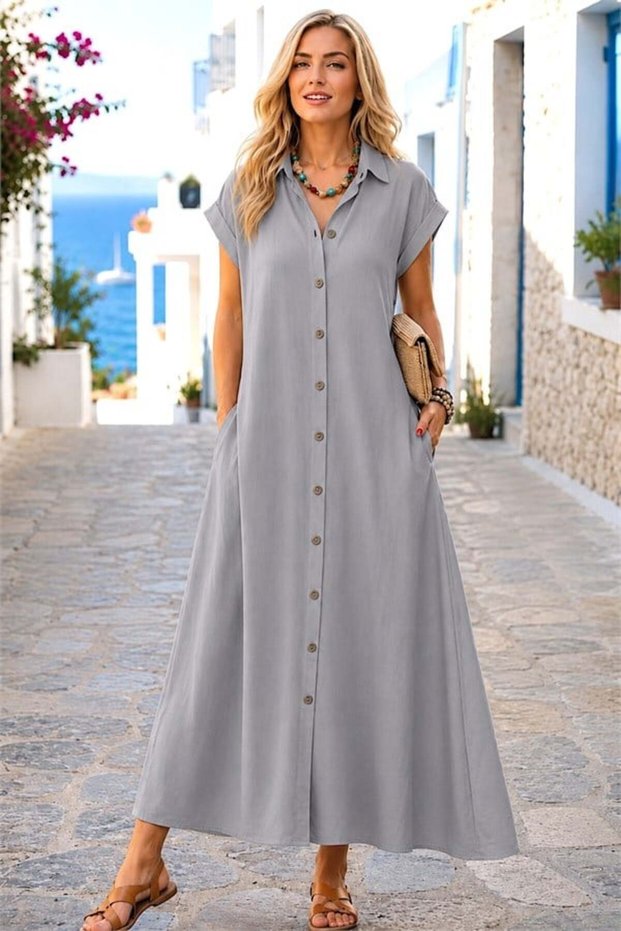 Gray Linen Shirt Dress