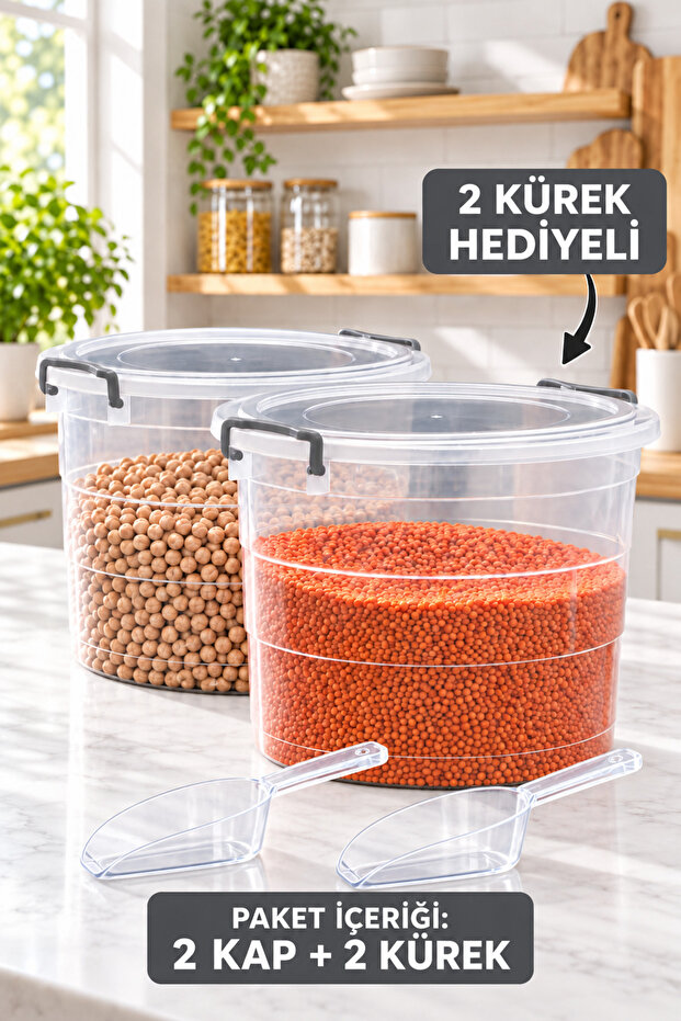 Set of 2 8-Liter Transparent Food Storage Containers with Locking Lids – Gray Locking Pantry Container with 2 Shovels as a Gift
