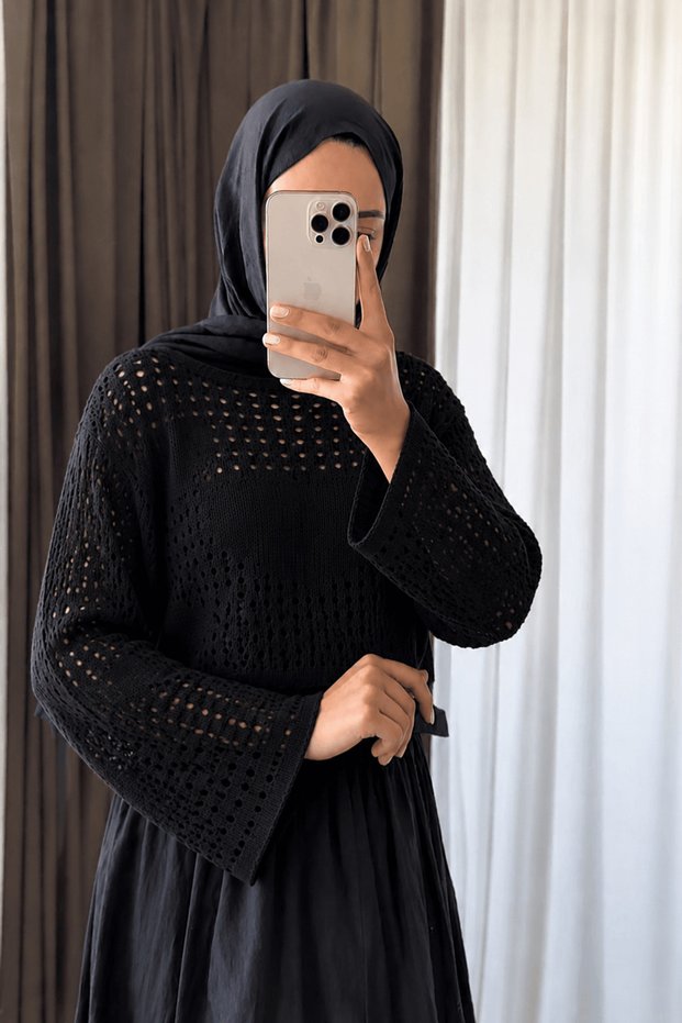 Big Heart Openwork Sweater - Black