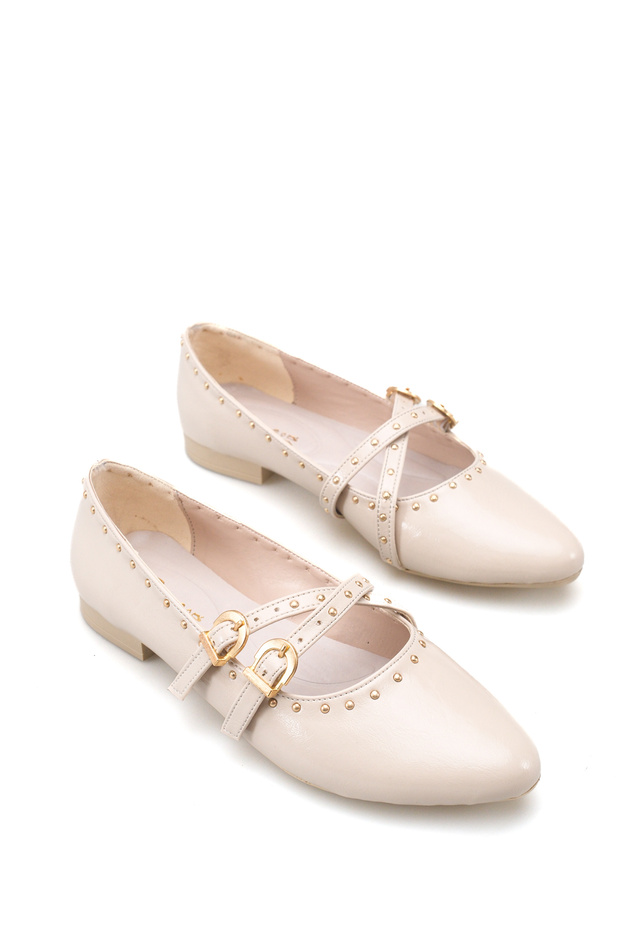 Adara Pia Women's Ballerinas 0012904 Beige Wrinkled Patent Leather