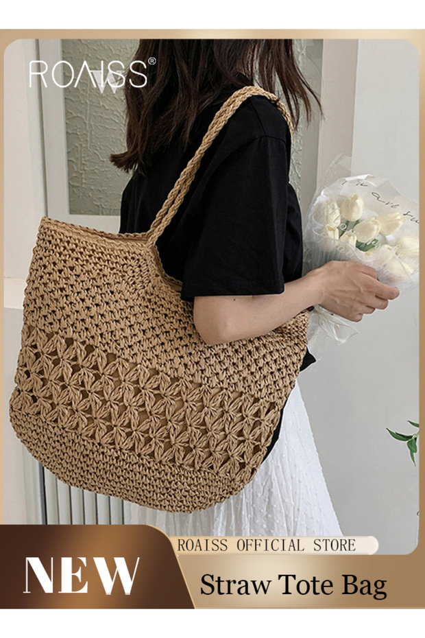 Women Straw Woven Shoulder Bag Summer Beach Travel Crossbody Handbag Classics Satchel Purse Woven Ha