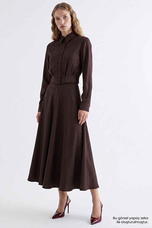 Satin Surface High Waist Lined Regular Skirt