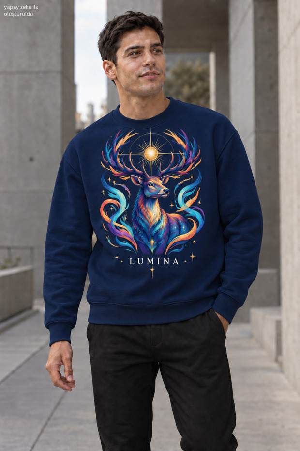 Men's Majestic Deer Printed Crew Neck Casual Regular Fit Sweatshirt