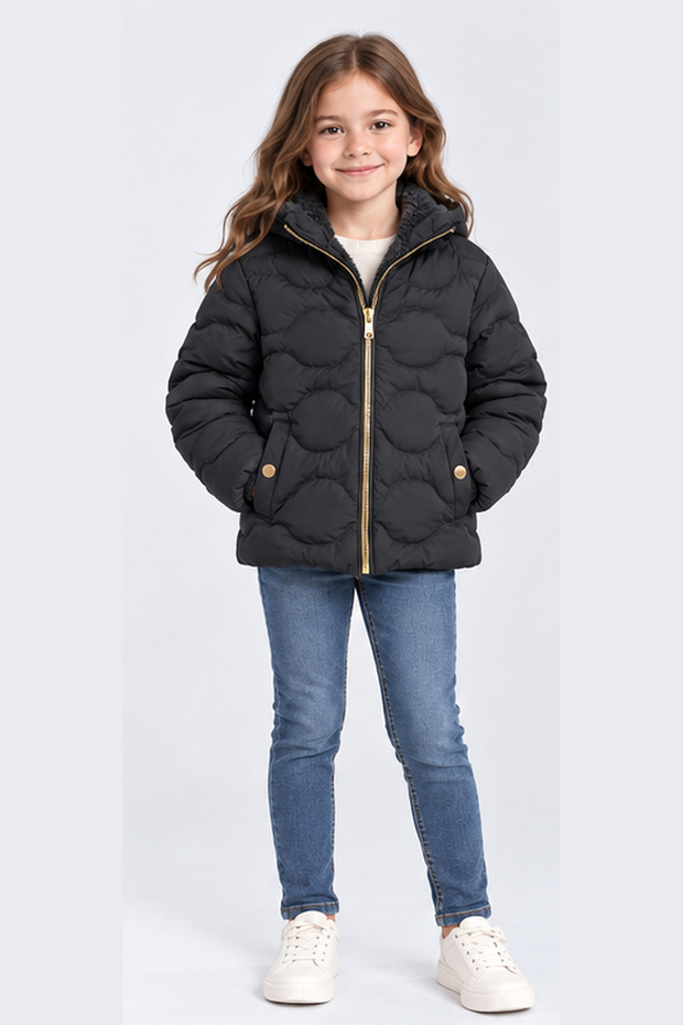 Girl's Hooded Plush Lined Inflatable Coat Warm Comfortable Winter Jacket Ak4278