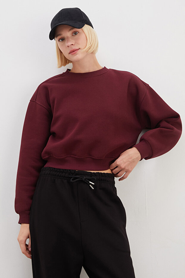 3 Thread Basic Ribbed Crop Sweatshirt