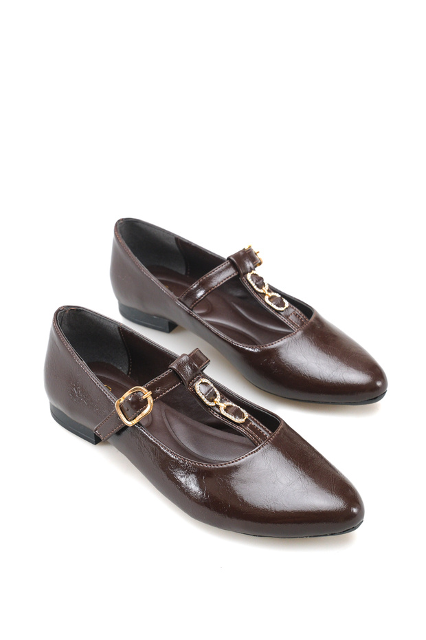 Rhea Amara Women's Ballerinas 0012801 Brown Wrinkled Patent Leather