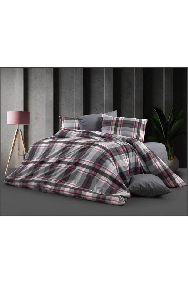 Plaid Patterned Double Duvet Cover Set with Elastic Sheets