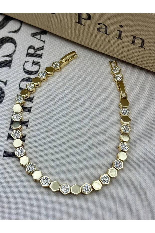 Gold Color Zircon Stone Honeycomb Cut Bracelet Cm145