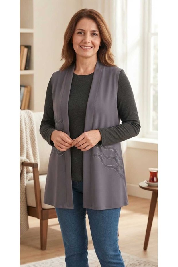 Length 80cm Embroidered Front Kedin Combed Cotton Vest
