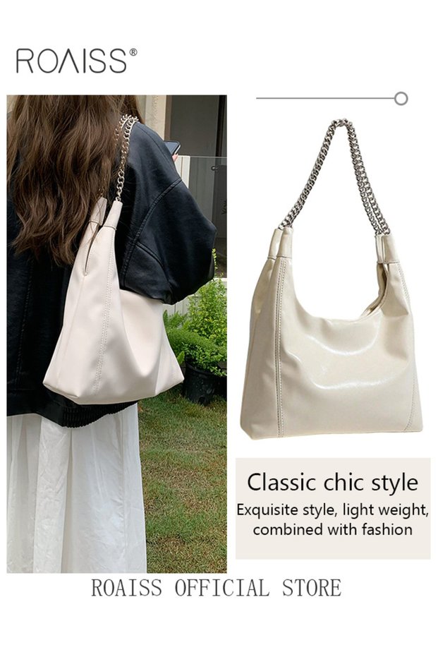 Women Single Shoulder Bag Versatile Commuter Handheld Bag with Large Capacity Chain Strap Tote Bag F