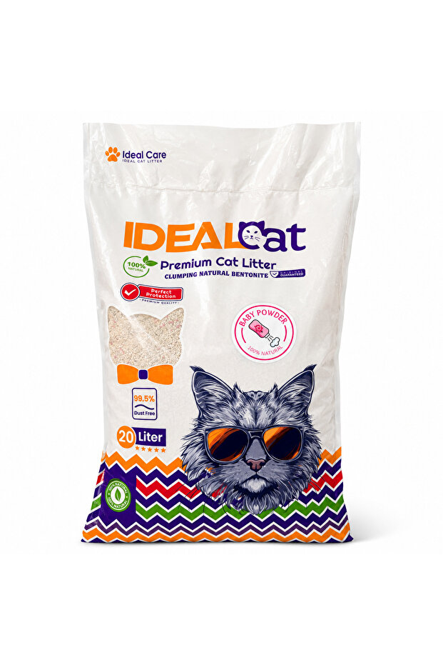 IDEAL Cat Natural Bentonite Clumping Cat Litter, Baby Powder, 20 L, 16.4 kg