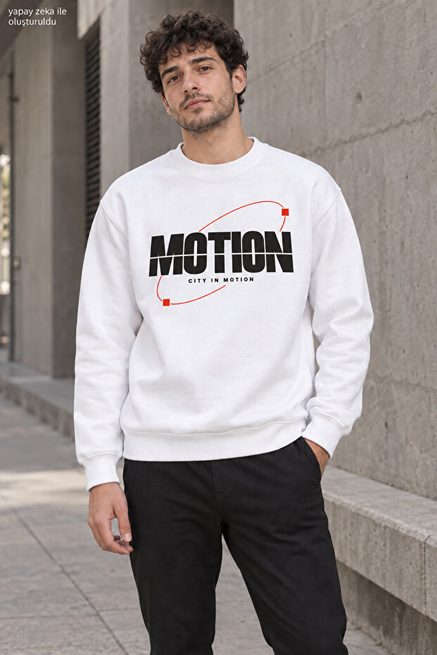 Men's Motion City in Motion Written Crew Neck Casual Regular Fit Sweatshirt