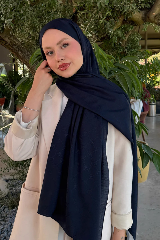 Monogram jacquard shawl - midnight blue