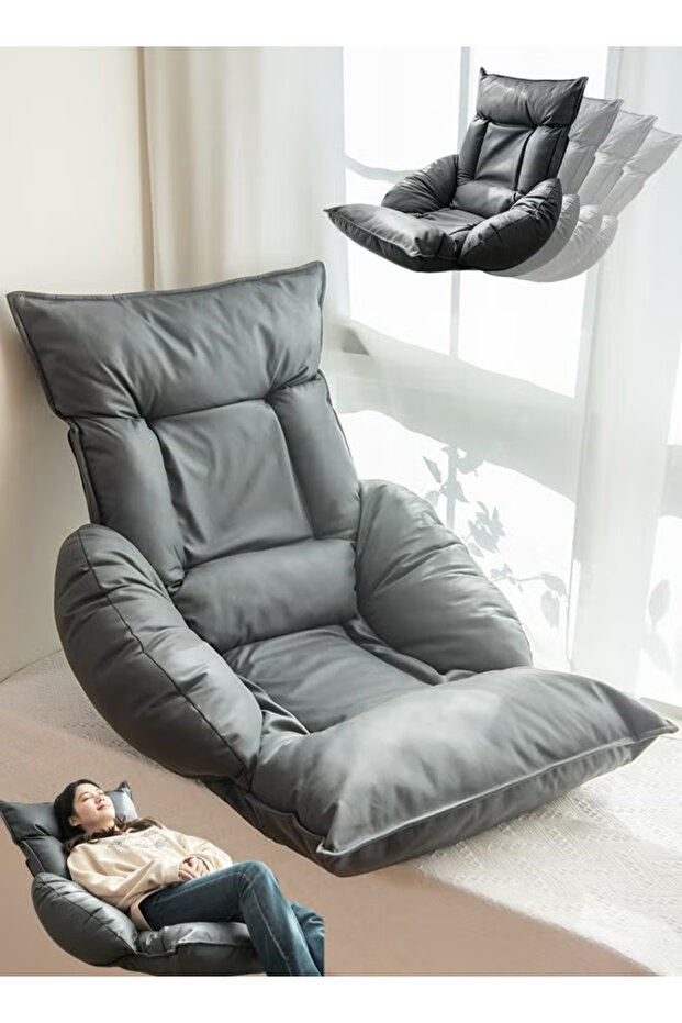 Floor Sofa with Back Support and Armrest 5 Reclining Poistion Adjustable Floor Chair Folding Gaming Recliner Chair Floor Lounge Chair with Cushion for Gaming Reading Sleeping