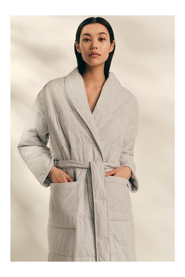 Organic Cotton Quilted Shawl Collar Women's Bathrobe Dressing Gown