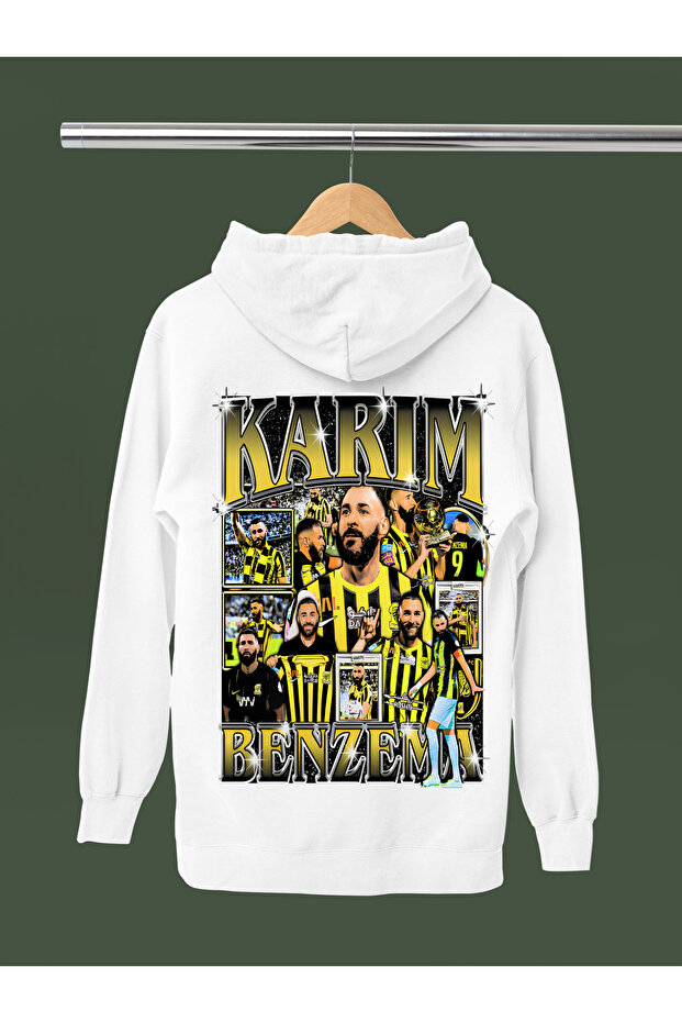Karim Benzema Printed Cotton Long Sleeved 3-Yarn Hooded Sweatshirt