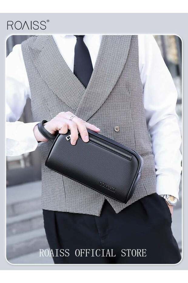 Men's Clutch Simple Casual Bag Made of Soft Premium Leather for Business Retro Trend Handbag Upgrade