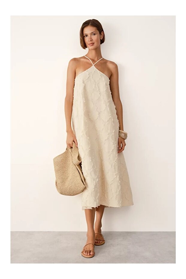 Jacquard Halter Neck Women's Midi Dress