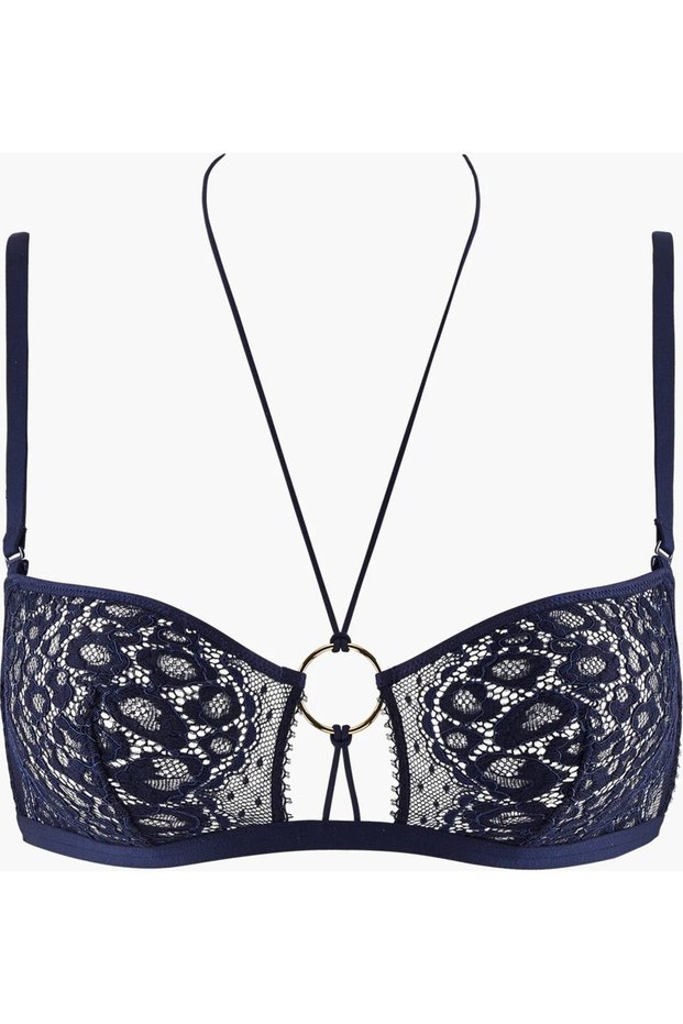 Illusion Fauve Wirefree Bralette Animal Pattern French Lace, Gold Detailing and Stylish Design