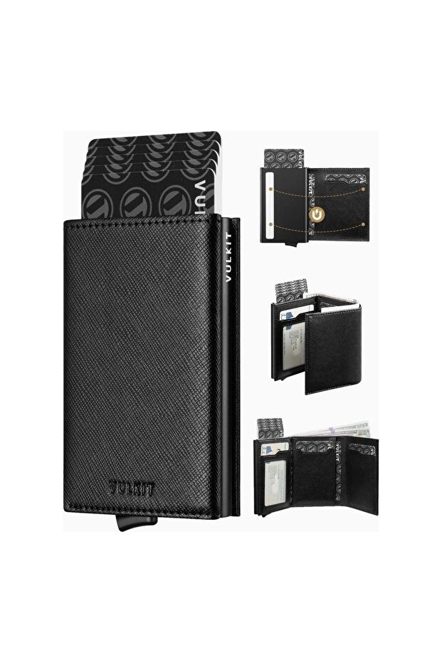 Rfid Protected Leather Pop-Up Men's Card Holder Wallet