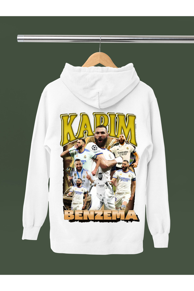 Karim Benzema Printed Cotton Long Sleeved 3-Yarn Hooded Sweatshirt