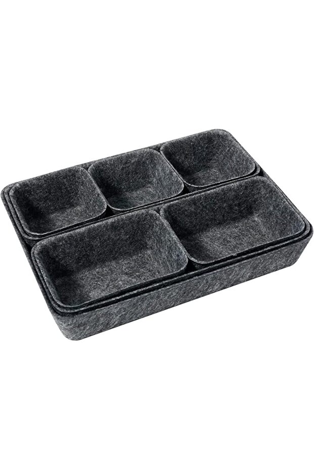 8-Pack Felt Drawer Storage Tray, Desk Felt Small Square Storage Box, Space Saving (Dark Gray)