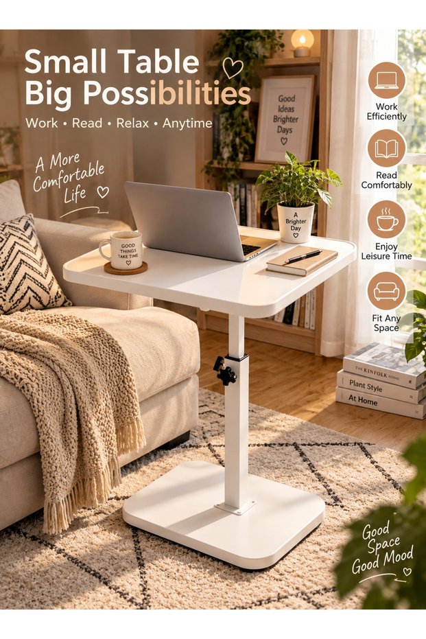 Height Adjustable Overbed Laptop Table, Portable Bed Side Desk for Sofa & Bed