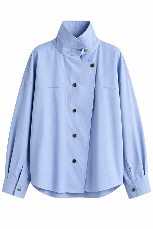 Blue Snap Button Shirt Jacket - 5131