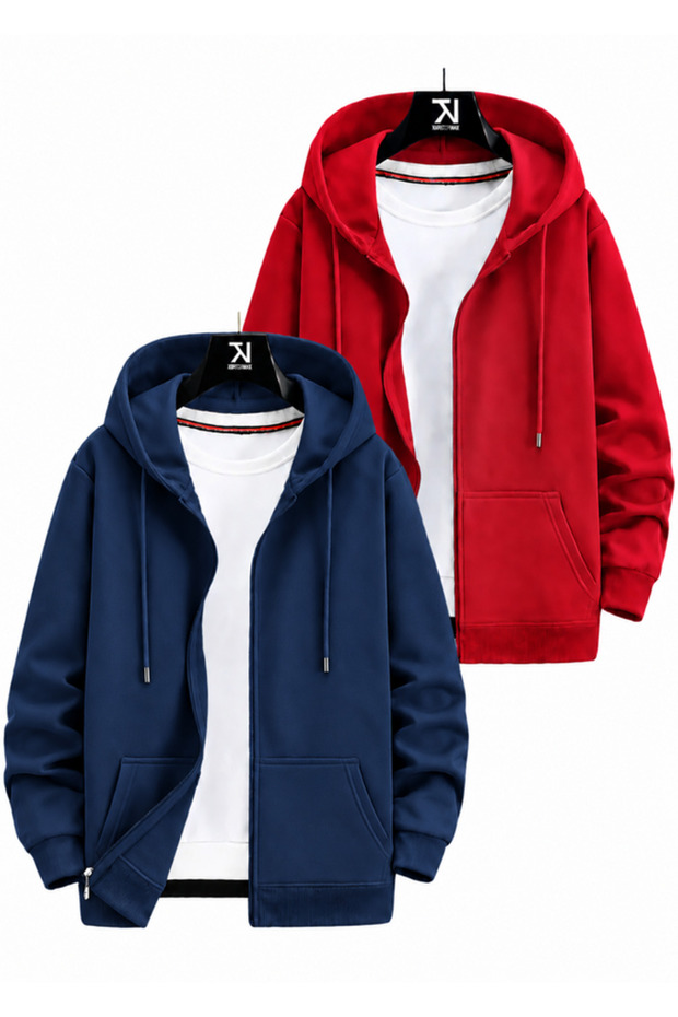 2-Piece Hooded Unisex Zippered Sweatshirt / Cardigan