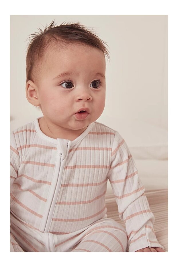 Organic Cotton Blend Pink Striped Ribbed Baby Sleeping Bag
