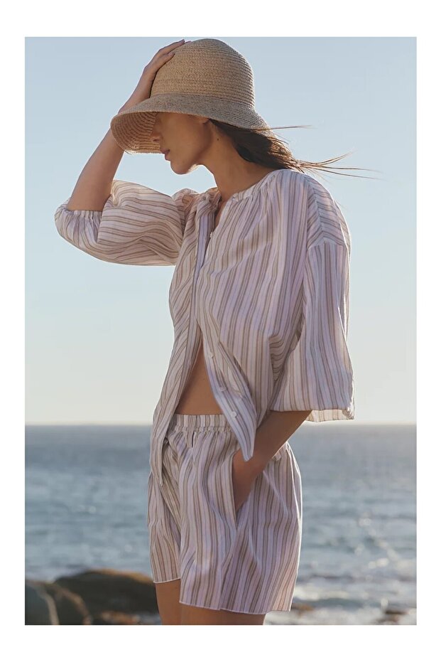 Striped Cotton Blend Women's Shorts