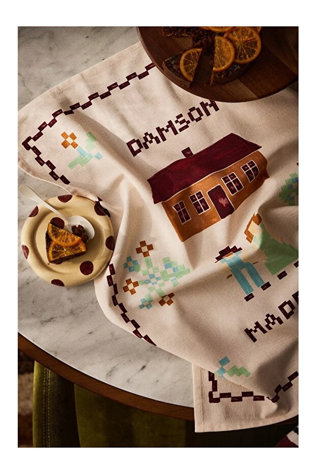 Damson Madder Hand-Painted Patterned Cotton Kitchen Towels, Set of 2