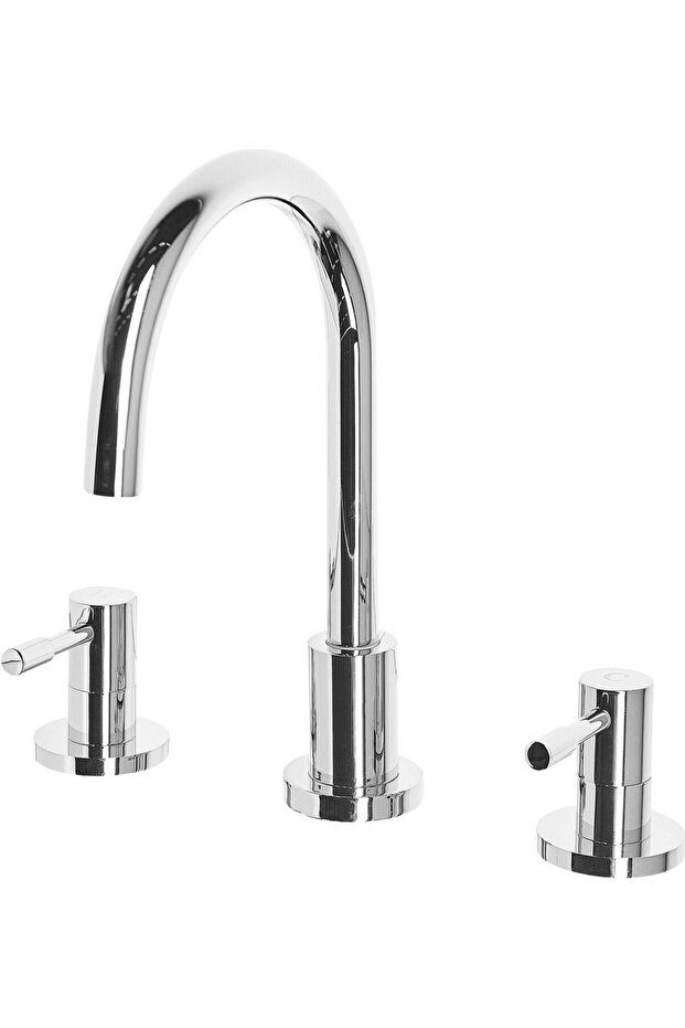 Sipi Sink Faucet, 3 Holes, Brass Body, Water Saving, Curved Design