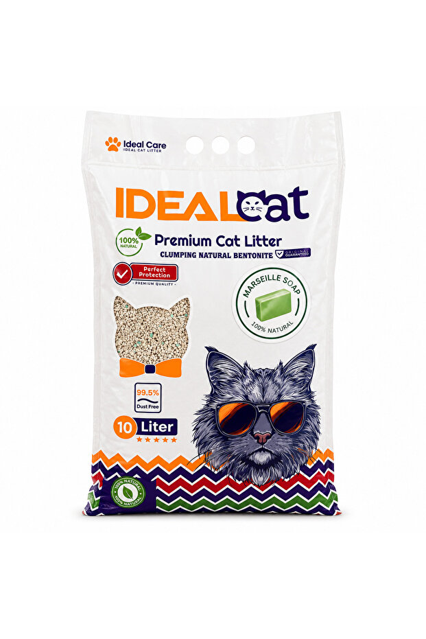IDEAL Cat Natural Bentonite Clumping Cat Litter, Marseille Soap, 10 L, 8.10 kg