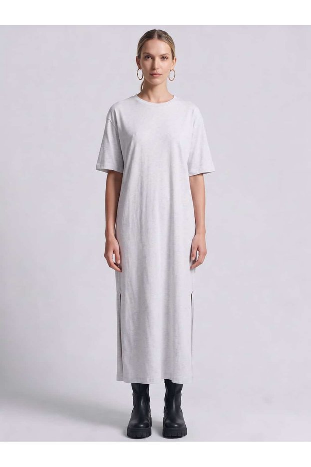 Slit Detailed Short Sleeve Long T-Shirt Dress - C920
