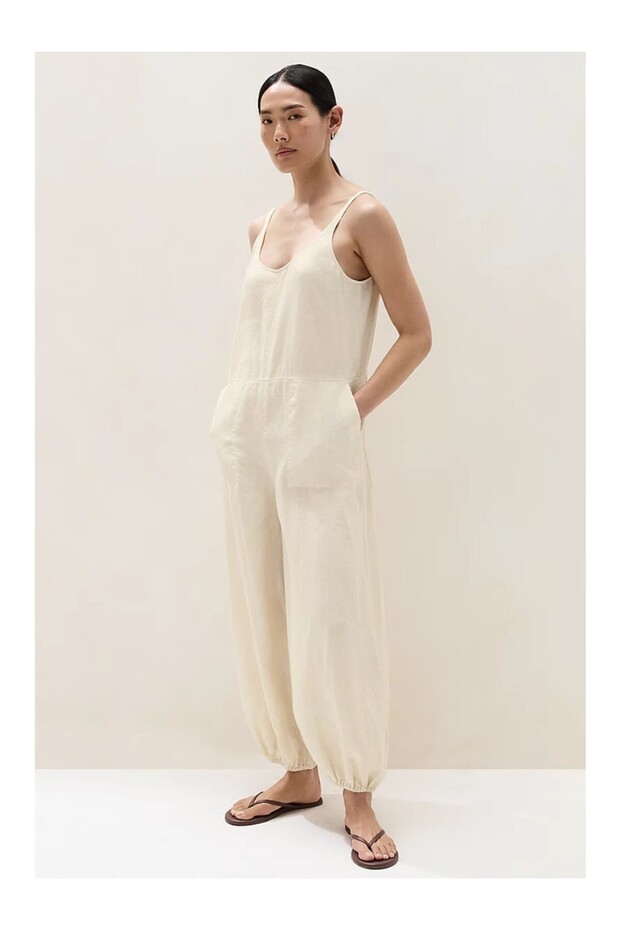 Linen Crew Neck Linen Women's Jumpsuit