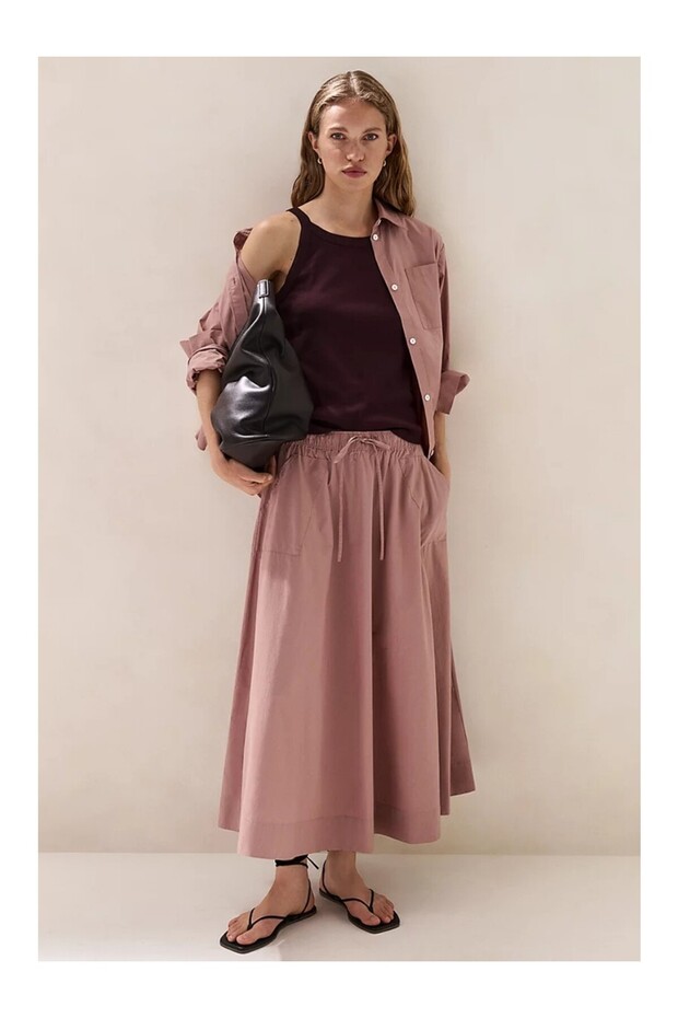 Cotton Poplin Midi Women's Skirt