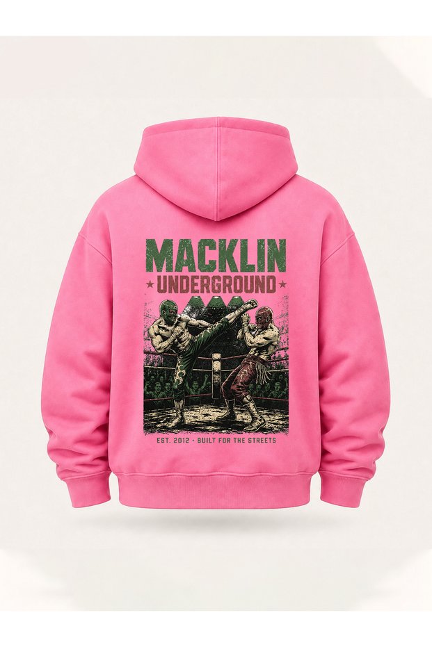 Unisex Women's and Men's Underground Design Text Printed Oversize 3 Thread Hooded Sweatshirt
