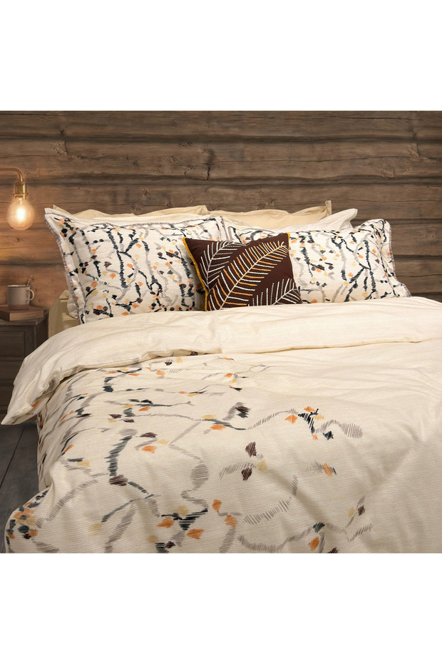 Maya Cream Double 100% Cotton Flannel Duvet Cover Set