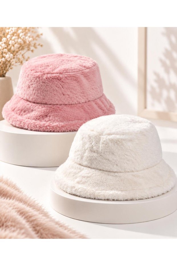 Set of 2 Winter Soft Furry Bucket Hats,Winter Bucket Hat,Plush Hat,Valentine's Day Gift