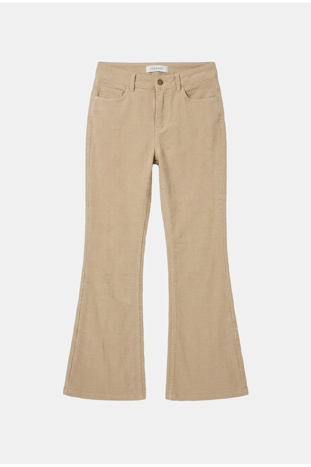 Women's Beige Flare Fit Velvet Velvet Fabric Trousers