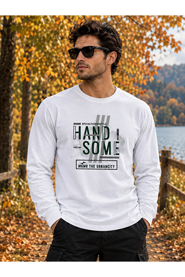 Men's Crew Neck Basic Printed Sweatshirt