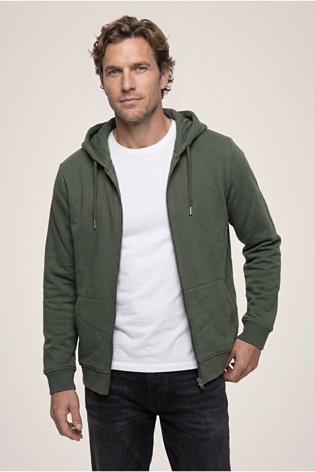 Hooded, Zippered, Pocketed, Regular Fit, Warm Cotton Basic Sweatshirt Cardigan