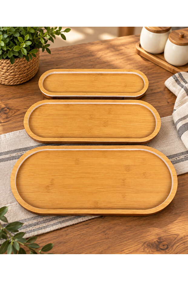 Set of 3 Oval Wooden Chipboard Serving Trays – Decorative Presentation and Breakfast Tray