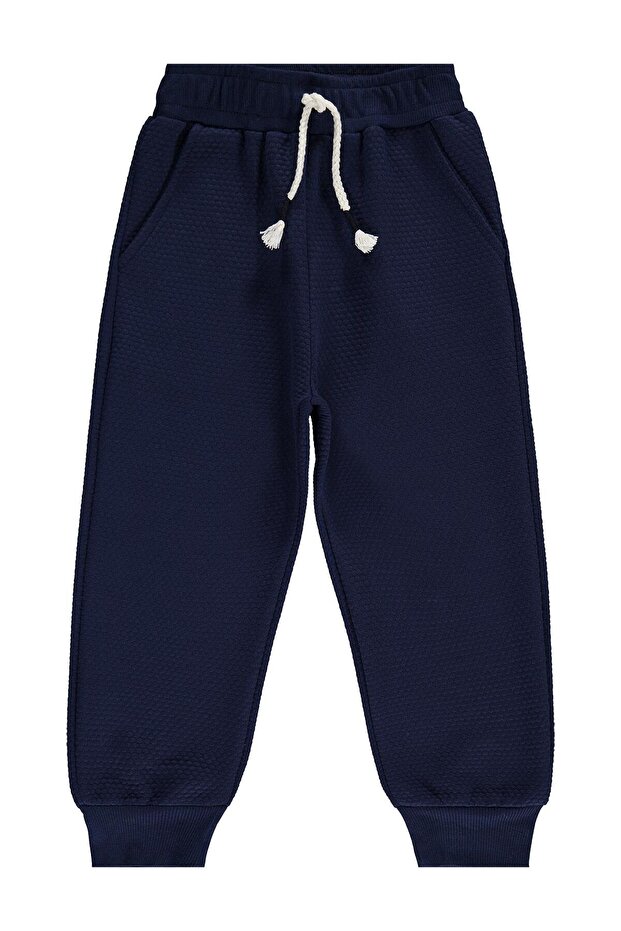 Boy's Honeycomb Fabric Sweatpants | Jacquard Single Jersey | School Nursery and Daily Use - Navy Blue
