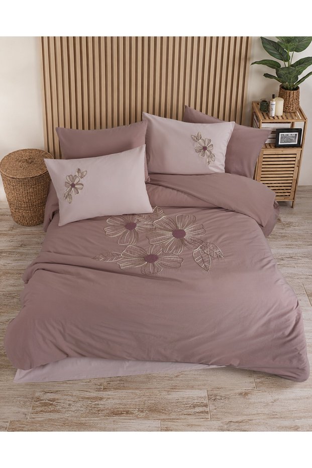 Newhome Diamond Lotus Rose Luxury Embroidered 100% Cotton Double Duvet Cover Set