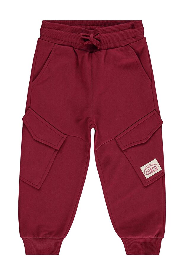 Boy's Basic Cargo Pocket Sweatpants | 2 Strands with Brush | School Nursery and Daily Use - Burgundy