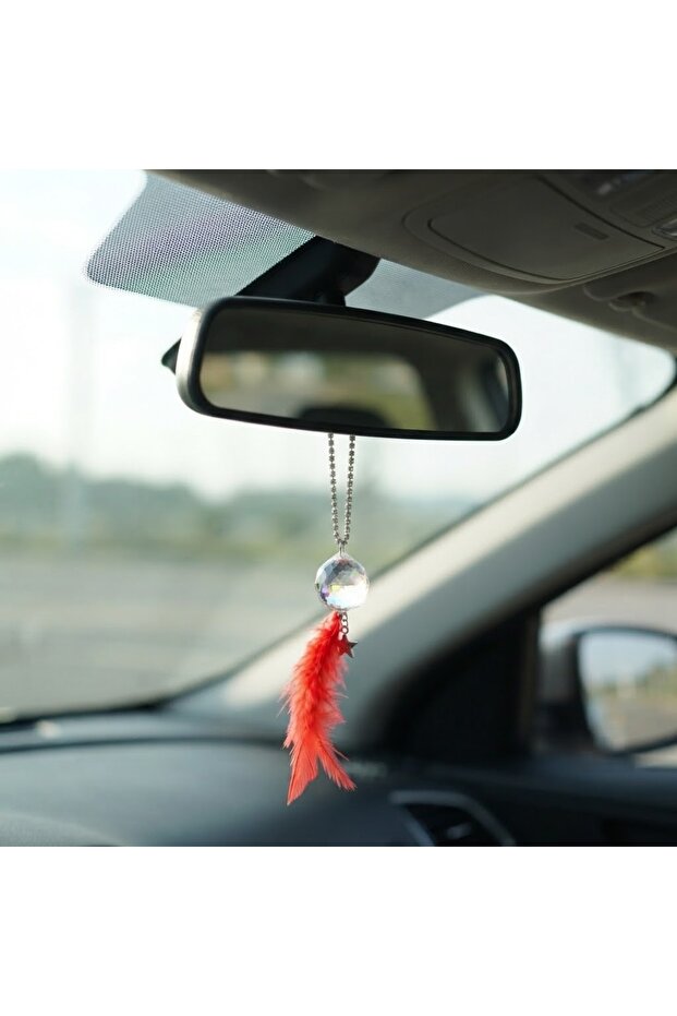 Disco Bulk Metal Star Rearview Mirror Ornament with Red Feathers