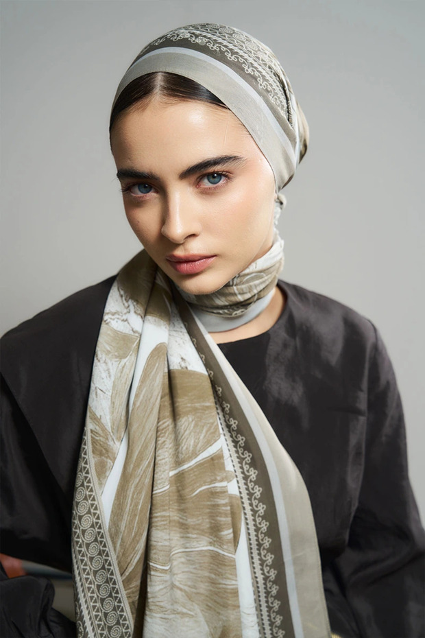 Yakamoz patterned floss viscose shawl - beige