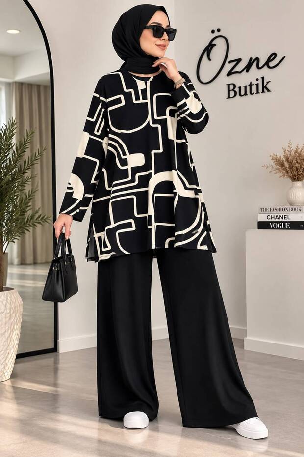 Plus Size A-Line Patterned Combed Cotton Suit with Slits